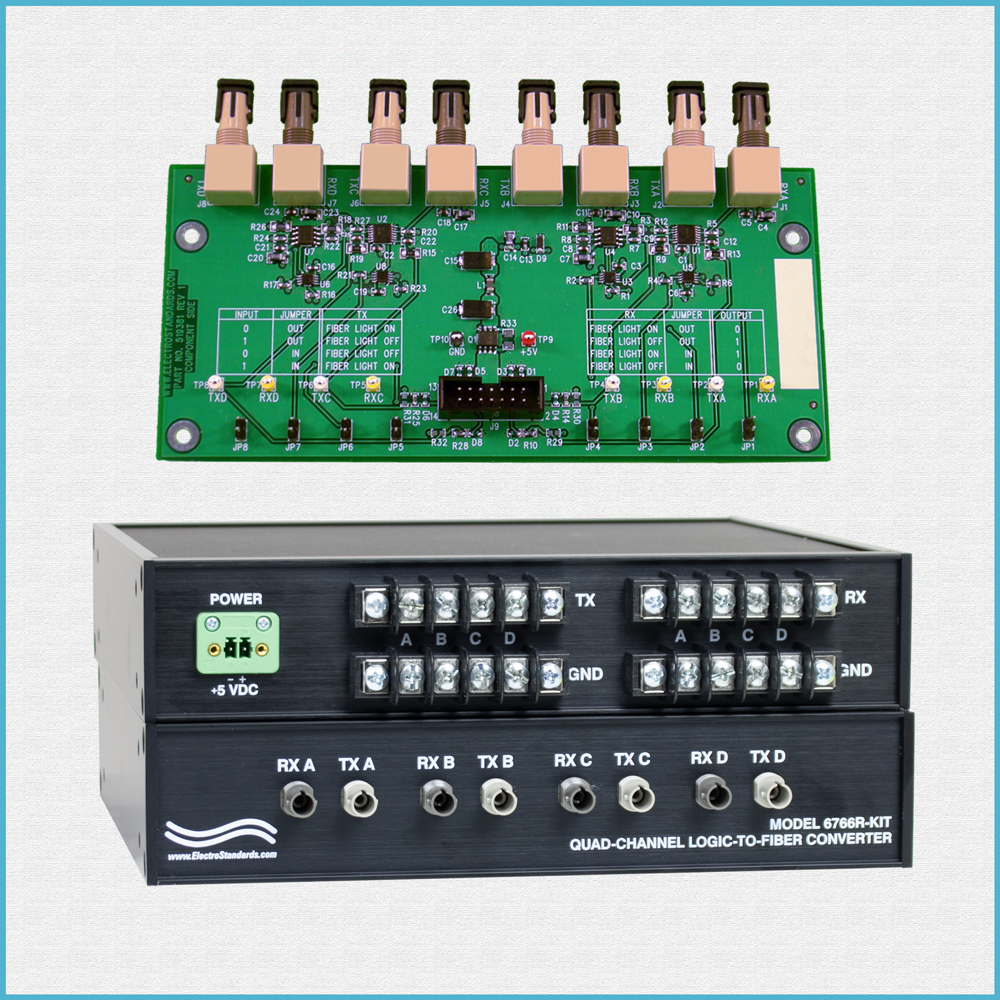 Model 6765 Board Only Model 6765 board only and Model 6766R-KIT desktop unit Four Channel TTL Logic-to-ST Fiber Optic Converter